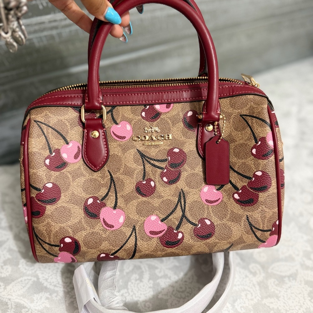 Coach Rowan Cherry Print Satchel - Picture 3 of 6